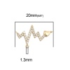 Picture of Brass Connectors Heart 18K Real Gold Plated Heartbeat/ Electrocardiogram Clear Rhinestone 20mm x 13mm, 2 PCs