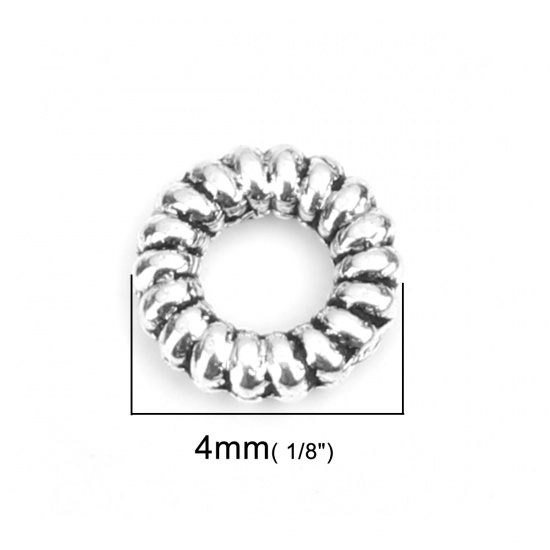 Bild von Zinklegierung Zwischenperlen Spacer Zwischenperlen Spacer Rund Antiksilber ca. 4mm D., Loch:ca. 2mm, 1000 Stück