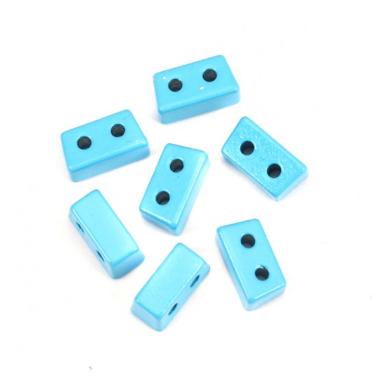 Immagine di Lega di Zinco Smalto Perline Due Fori Trapezoide Blu Circa 8mm x 4mm, Foro:Circa 1mm, 10 Pz