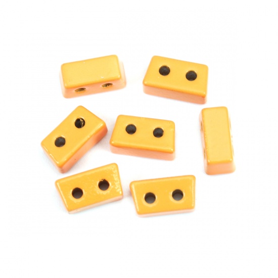 Picture of Zinc Based Alloy Enamel Spacer Beads Two Holes Trapezoid Orange About 8mm x 4mm, Hole: Approx 1mm, 10 PCs