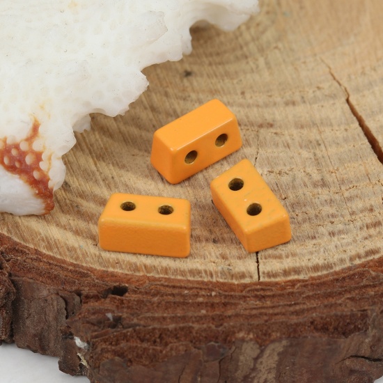 Picture of Zinc Based Alloy Enamel Spacer Beads Two Holes Trapezoid Orange About 8mm x 4mm, Hole: Approx 1mm, 10 PCs