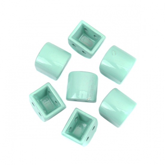 Immagine di Lega di Zinco Smalto Perline Due Fori Arcuato Menta Verde Circa 8mm x 8mm, Foro:Circa 1mm, 10 Pz