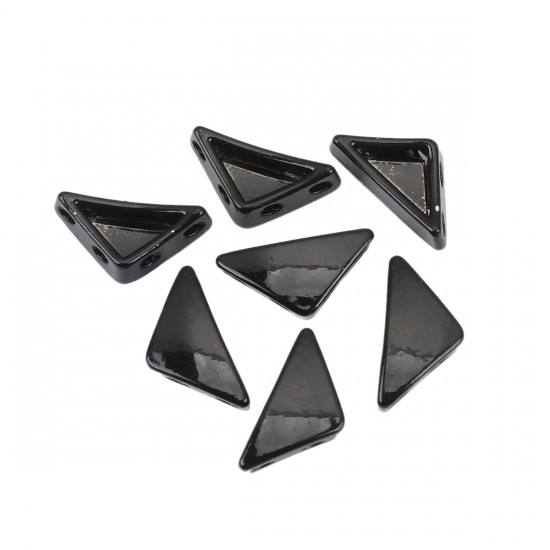 Immagine di Lega di Zinco Smalto Perline Due Fori Triangolo Nero Circa 14mm x 7mm, Foro:Circa 1.1mm, 10 Pz