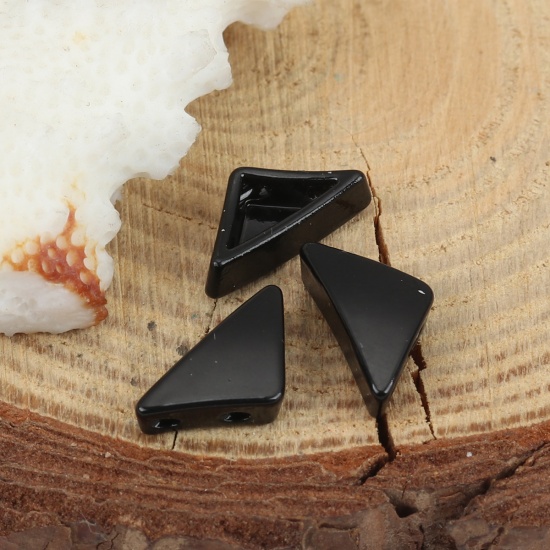 Immagine di Lega di Zinco Smalto Perline Due Fori Triangolo Nero Circa 14mm x 7mm, Foro:Circa 1.1mm, 10 Pz