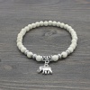 Bild von Synthetisch Weiß Howlith Zierliche Armbänder Zarte Armbänder Perlenarmband Antiksilber Weiß Rund Elefant Elastisch 19.5cm lang, 1 Strang