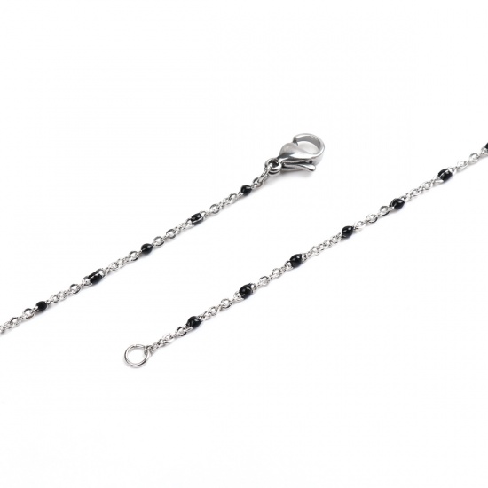 Bild von 304 Edelstahl Gliederkette Kette Halskette Silberfarbe Schwarz Emaille 60cm lang, 1 Strang