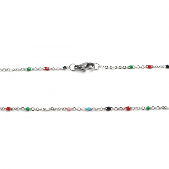 Bild von 304 Edelstahl Gliederkette Kette Halskette Silberfarbe Zufällig Mix Emaille 60cm lang, 1 Strang