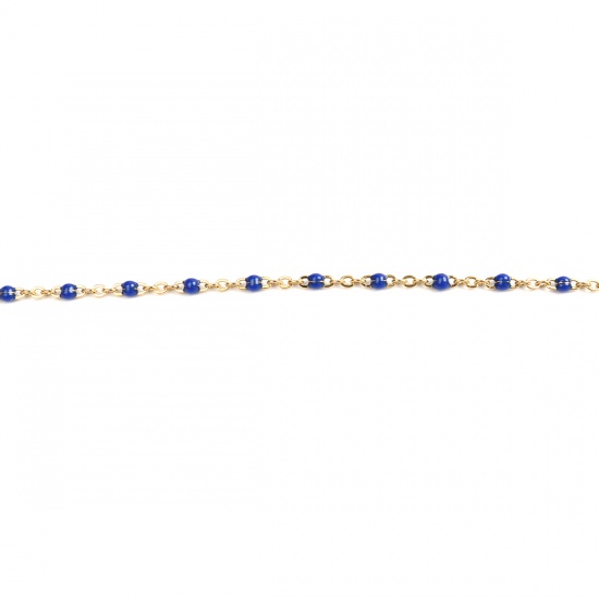 Picture of 304 Stainless Steel Link Cable Chain Necklace Gold Plated Blue Enamel 60cm(23 5/8") long, 1 Piece