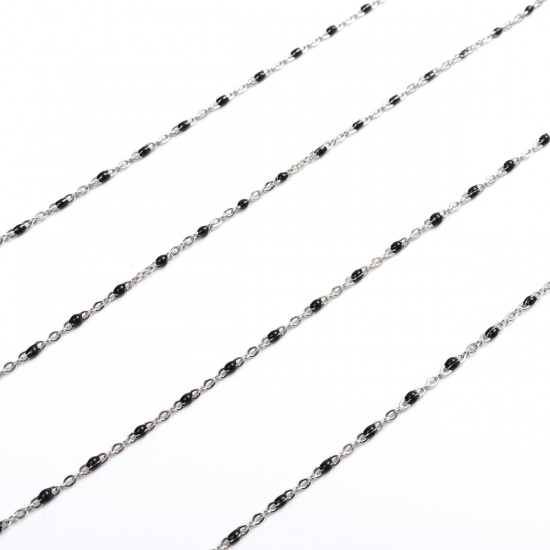 Picture of 304 Stainless Steel Link Cable Chain Silver Tone Black Enamel 2.5x2mm, 1 M