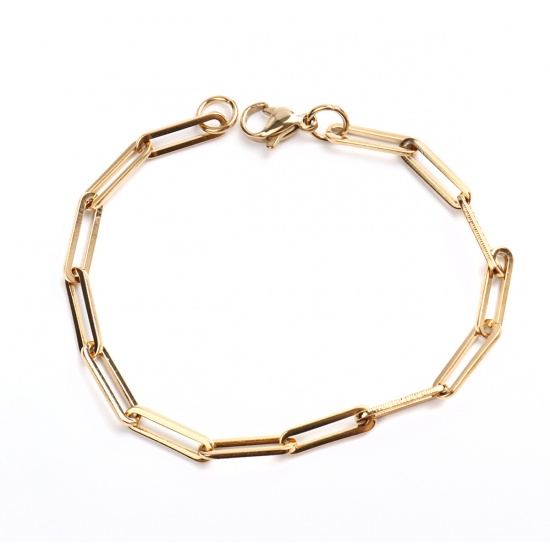 Picture of 304 Stainless Steel Bracelets Gold Plated Oval 18cm(7 1/8") long, 1 Piece
