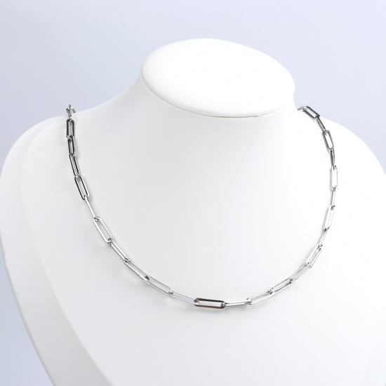 Picture of 304 Stainless Steel Paperclip Chains Link Cable Chain Necklace Oval Silver Tone 50cm(19 5/8") long, 1 Piece