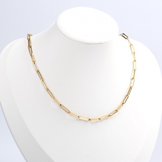Picture of 304 Stainless Steel Paperclip Chains Link Cable Chain Necklace Oval Gold Plated 50cm(19 5/8") long, 1 Piece