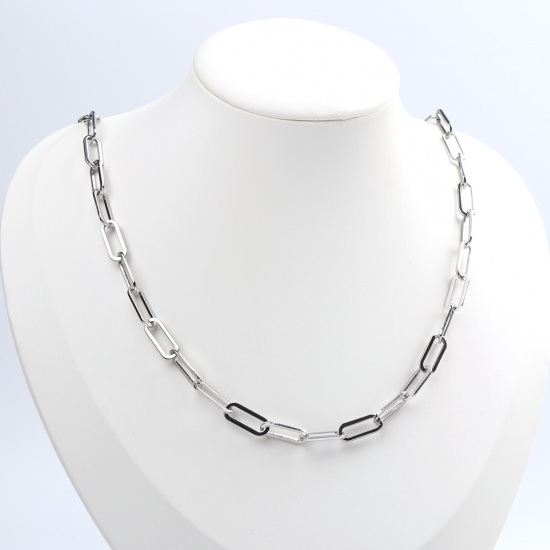 Picture of 304 Stainless Steel Paperclip Chains Link Cable Chain Necklace Oval Silver Tone 60cm(23 5/8") long, 1 Piece