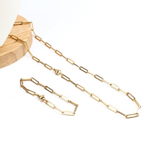 Immagine di 1 Serie Placcatura Sottovuoto 304 Acciaio Inossidabile Bracciali Collana Gioielli Oro Placcato Ovale 50cm Lunghezza, 19cm Lunghezza