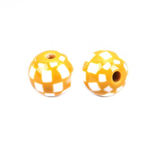 Picture of Resin Spacer Beads Round Ginger Grid Checker Pattern About 15mm Dia, Hole: Approx 3.4mm, 10 PCs