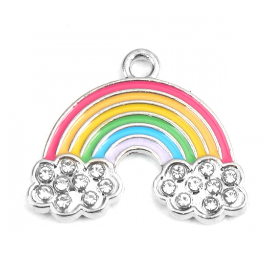 Picture of Zinc Based Alloy Charms Rainbow Silver Tone Multicolor Enamel 22mm x 17mm, 5 PCs