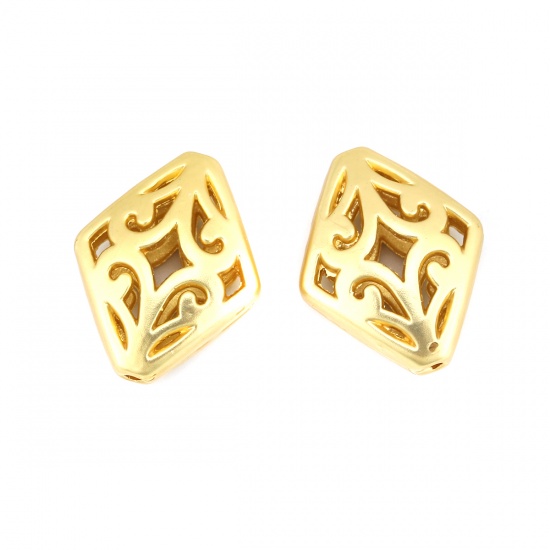 Picture of Zinc Based Alloy Spacer Beads Rhombus Matt Gold Filigree About 17mm x 14mm, Hole: Approx 1mm, 5 PCs