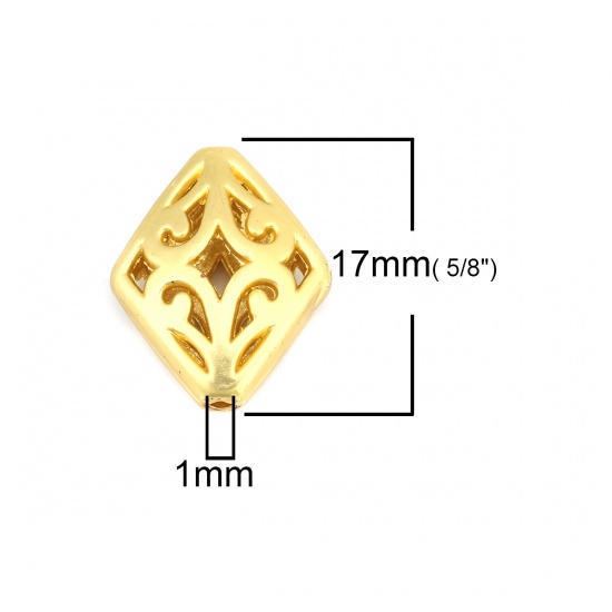 Picture of Zinc Based Alloy Spacer Beads Rhombus Matt Gold Filigree About 17mm x 14mm, Hole: Approx 1mm, 5 PCs