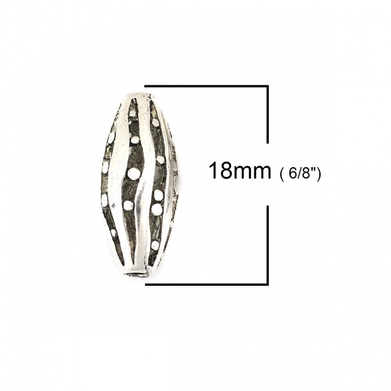 Bild von Zinklegierung Zwischenperlen Spacer Perlen Marquise Antiksilber Streifen Hohl ca. 18mm x 8mm, Loch:ca. 1.8mm, 10 Stück