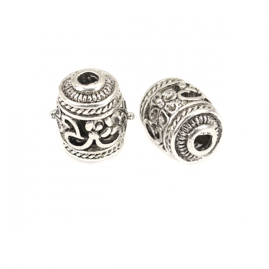 Picture of Zinc Based Alloy Spacer Beads Oval Antique Silver Color Flower About 14mm x 13mm, Hole: Approx 2.8mm, 5 PCs