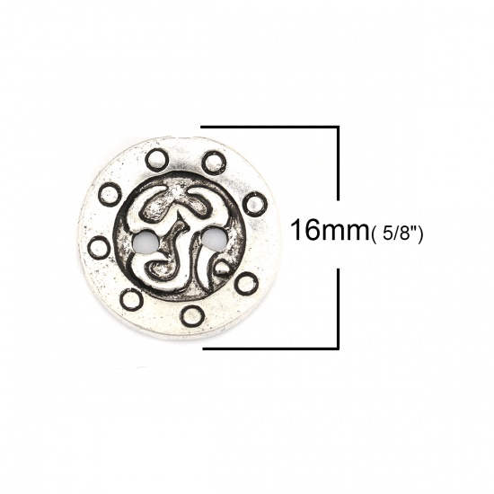 Bild von Zinklegierung Metall Knöpfe für Aufnähen Rund Antiksilber OM Symbol Geschnitzt 16mm D., 10 Stück