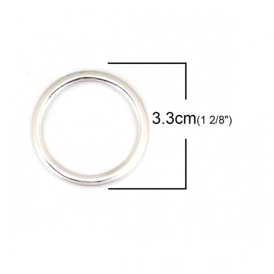 Bild von Zinklegierung Verbinder Kreis Ring Silberfarbe 3.3cm D., 5 Stück