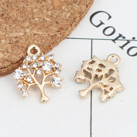 Picture of Zinc Based Alloy Charms Tree Gold Plated Clear Rhinestone 16mm x 14mm, 5 PCs