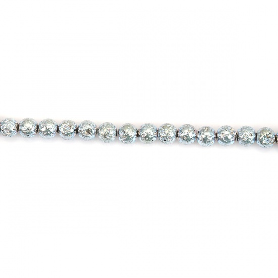 Bild von (Klasse B) Hämatit ( Natur ) Perlen Rund Hellblau & Grün Fleck ca. 6mm-7mm D., Loch:ca. 1.1mm, 40cm - 39.5cm lang, 1 Strang (ca. 62 Stück/Strang)