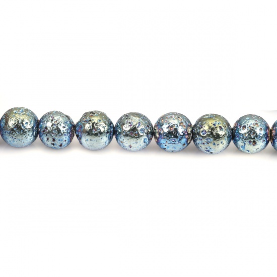 Picture of (Grade B) Hematite ( Natural ) Beads Round Blue & Green Spot About 12mm-13mm Dia, Hole: Approx 1.2mm, 39.5cm - 39cm long, 1 Strand (Approx 32 PCs/Strand)