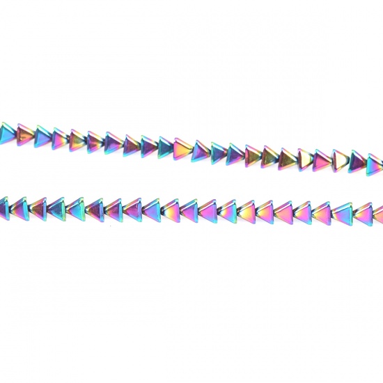 Image de (Classement B) Perles en Hématite （ Naturel ） Triangle Multicolore 4mm x 3mm, Trou: env. 1mm, 38cm long, 1 Enfilade (Env. 130 Pcs/Enfilade)