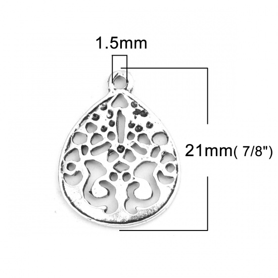 Picture of Zinc Based Alloy Charms Drop Antique Silver Color Filigree 21mm x 16mm, 20 PCs