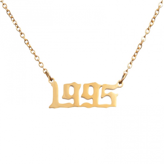 Picture of Stainless Steel Year Necklace Gold Plated Number Message " 1995 " 45cm(17 6/8") long, 1 Piece