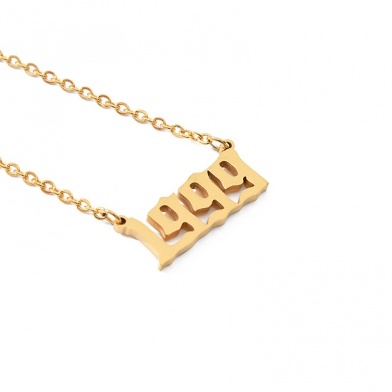 Picture of Stainless Steel Year Necklace Gold Plated Number Message " 1998 " 45cm(17 6/8") long, 1 Piece