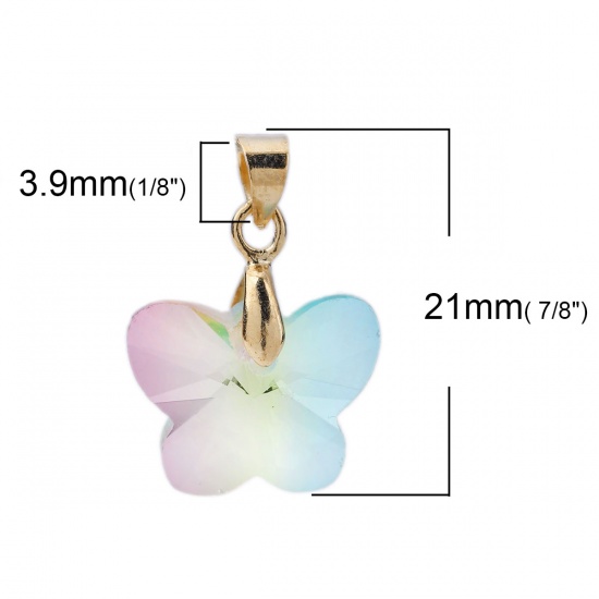 Picture of 2 PCs Glass Insect Charm Pendant Butterfly Animal Gold Plated Yellow & Blue Faceted 21mm x 15mm