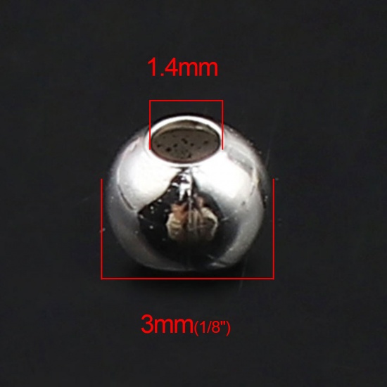 Picture of Zinc Based Alloy Spacer Beads Round Silver Plated About 3mm Dia., Hole: Approx 1.4mm, 500 PCs