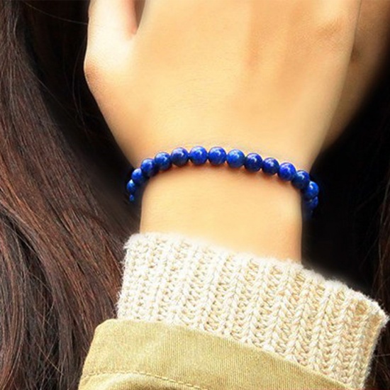 Image de Pierre de Naisssance décembre - Bracelets en Lapis-Lazuli ( Naturel ) Bleu Rond Elastique 21cm Long, 1 Pièce