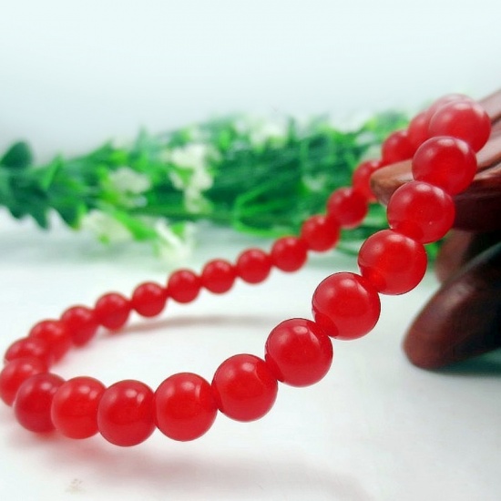 Image de Bracelets Raffinés Bracelets Délicats Bracelet de Perles en Cornaline ( Naturel ) Rouge Rond Elastique 21cm Long, 1 Pièce