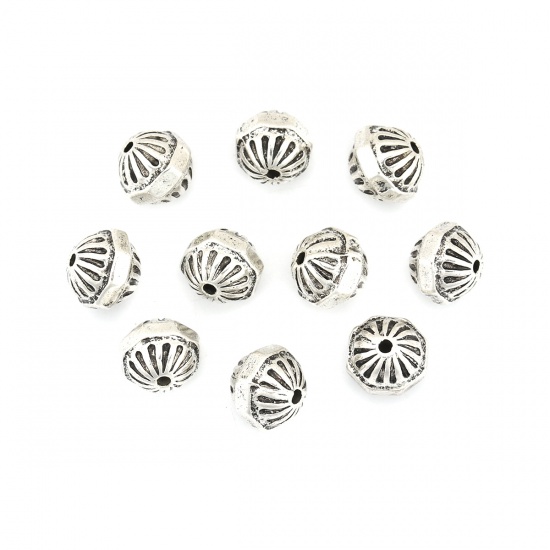 Picture of Zinc Based Alloy Spacer Beads Ball Antique Silver Color Stripe About 11mm x 10mm, Hole: Approx 1.7mm, 10 PCs