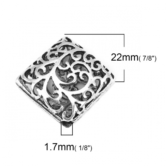 Bild von Zinklegierung Zwischenperlen Abstandshalter Perlen Raute Antiksilber Filigran ca. 22mm x 22mm, Loch:ca. 1.7mm, 10 Stück