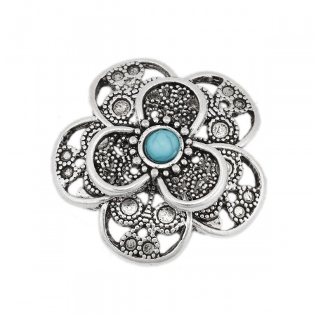 Lega di Zinca + Acrilato Stile Bohemien Connettore Accessori Fiore Argento Antico Verde Blu Filigrana 26mm x 25mm, 5 Pz