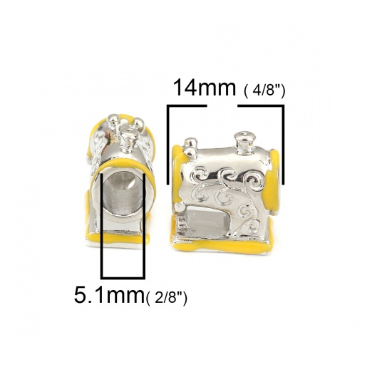 Immagine di Lega di Zinco Stile Europeo Fascino Stile Europeo Perline Macchina da Cucire Tono Argento Pianta Rampicante Scolpito Giallo Smalto Circa 14mm x 13mm, Foro: Circa 5.1mm, 2 Pz