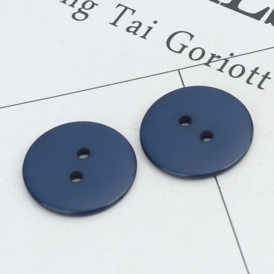Picture of Resin Sewing Buttons Scrapbooking 2 Holes Round Deep Blue 23mm Dia, 100 PCs