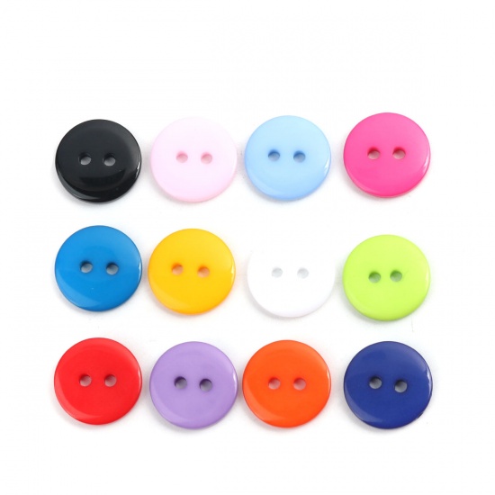 Picture of Resin Sewing Buttons Scrapbooking 2 Holes Round Black 15mm Dia, 200 PCs