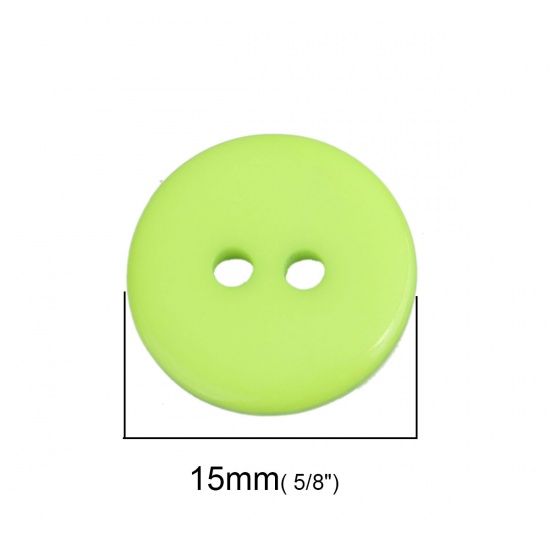Picture of Resin Sewing Buttons Scrapbooking 2 Holes Round Green 15mm Dia, 200 PCs