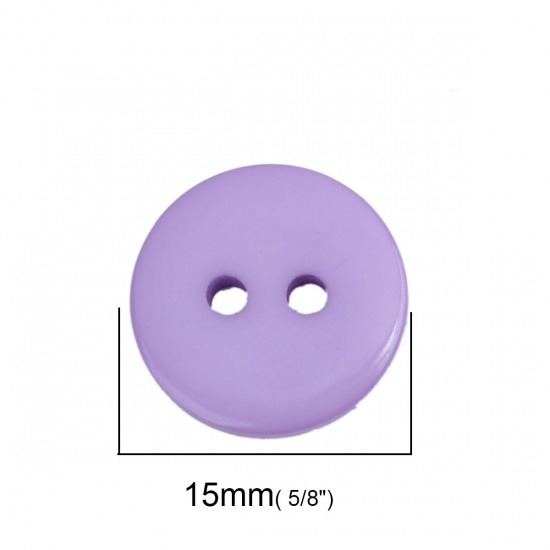 Picture of Resin Sewing Buttons Scrapbooking 2 Holes Round Purple 15mm Dia, 200 PCs