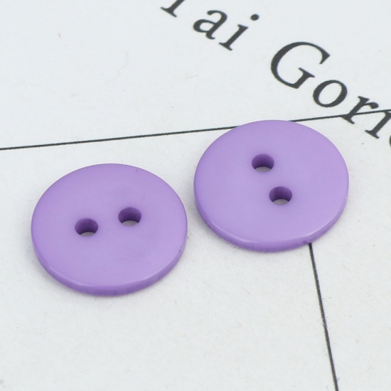 Picture of Resin Sewing Buttons Scrapbooking 2 Holes Round Purple 15mm Dia, 200 PCs