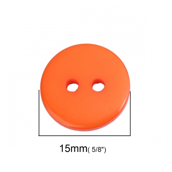 Picture of Resin Sewing Buttons Scrapbooking 2 Holes Round Orange-red 15mm Dia, 200 PCs