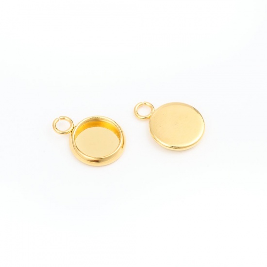 Immagine di 304 Acciaio Inossidabile Charms Tondo Oro Placcato Basi per Cabochon (Adatto 6mm) 11mm x 8mm, 10 Pz