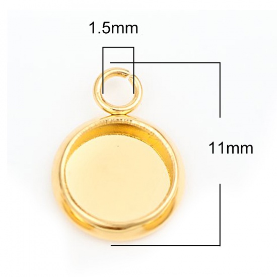 Immagine di 304 Acciaio Inossidabile Charms Tondo Oro Placcato Basi per Cabochon (Adatto 6mm) 11mm x 8mm, 10 Pz