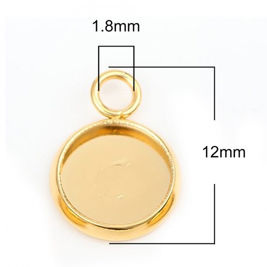Picture of 304 Stainless Steel Charms Round Gold Plated Cabochon Settings (Fits 8mm Dia.) 12mm x 10mm, 10 PCs